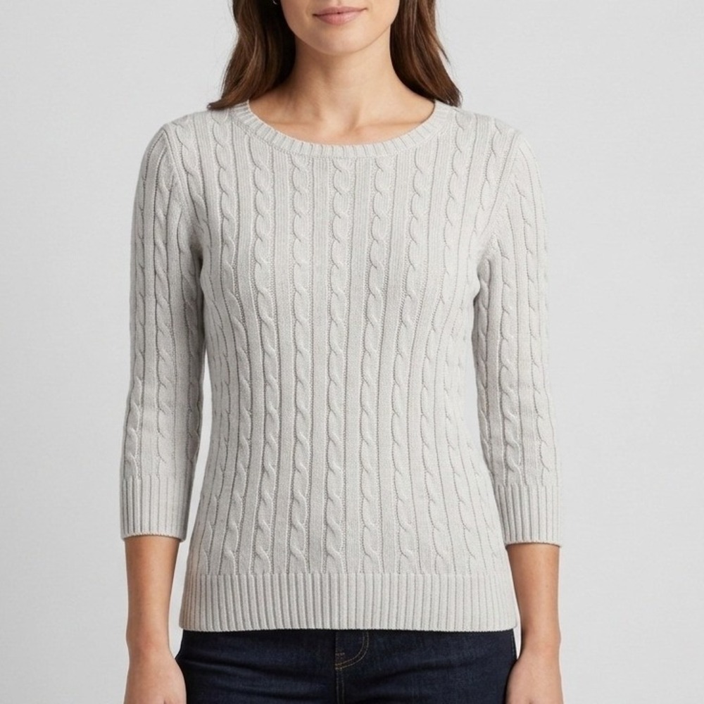 Brooks Brothers Sweater Women's Small Grey Silk Cable Knit 3/4 Sleeve 90s Y2K